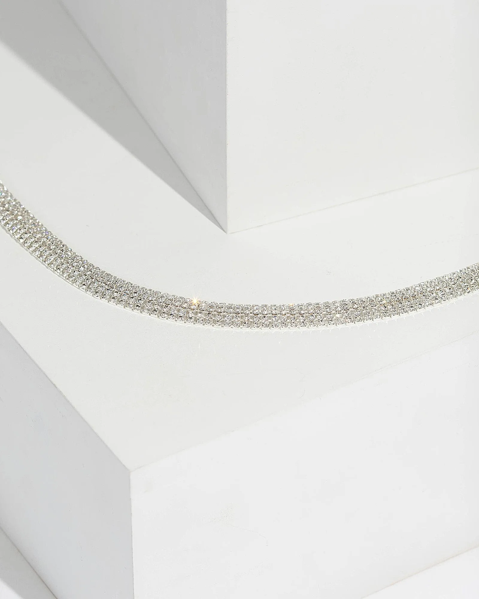 Silver Diamante Band Choker Necklace
