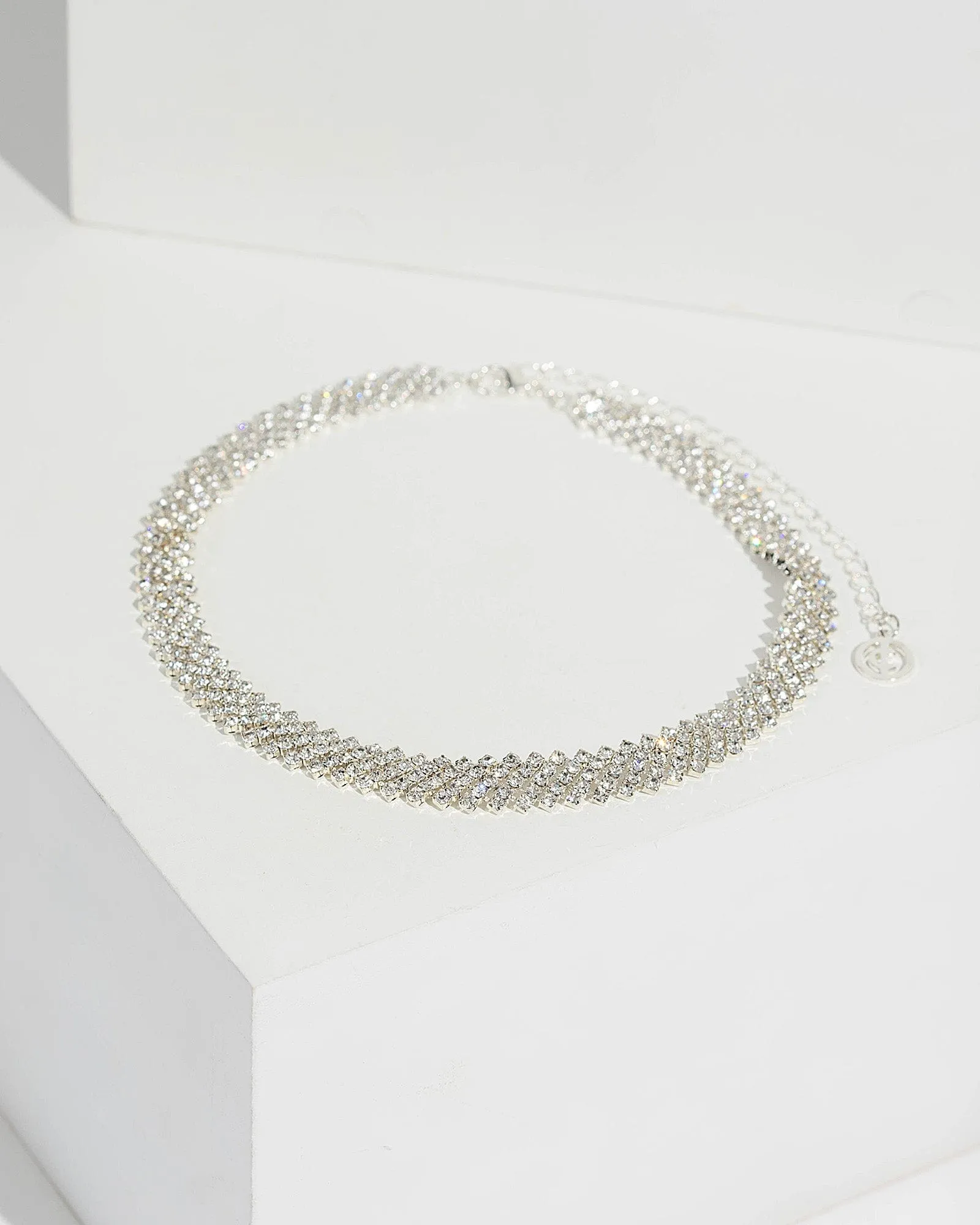 Silver Diamante Cup Chain Choker Necklace