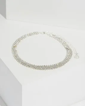 Silver Diamante Cup Chain Choker Necklace