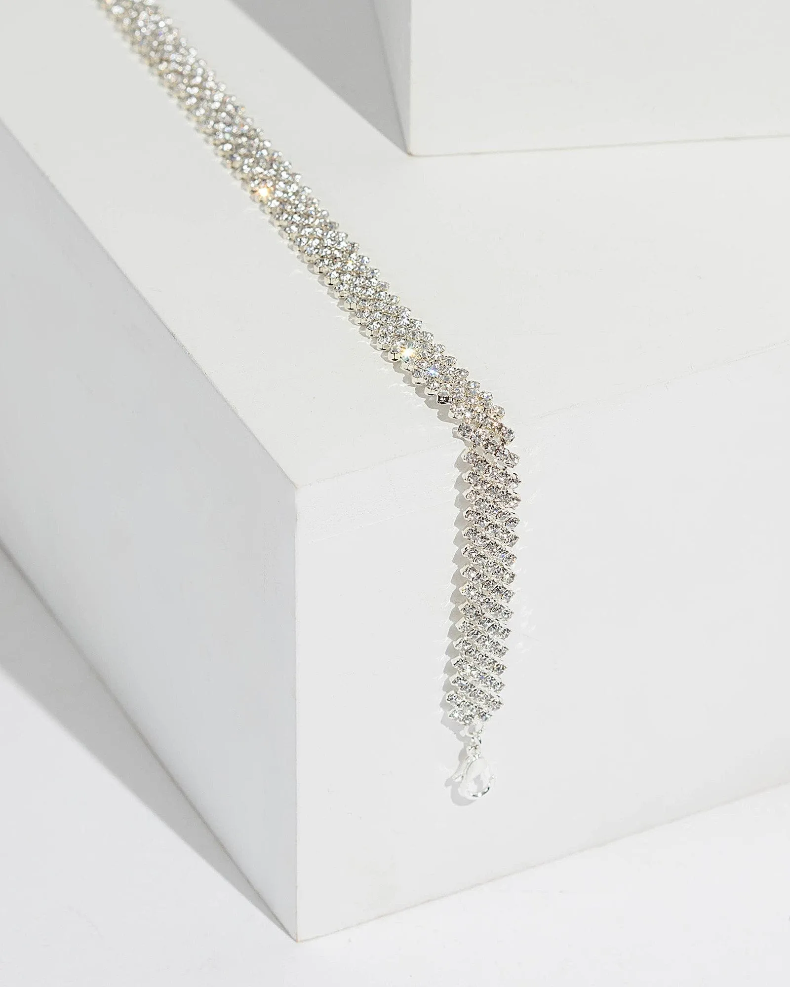 Silver Diamante Cup Chain Choker Necklace