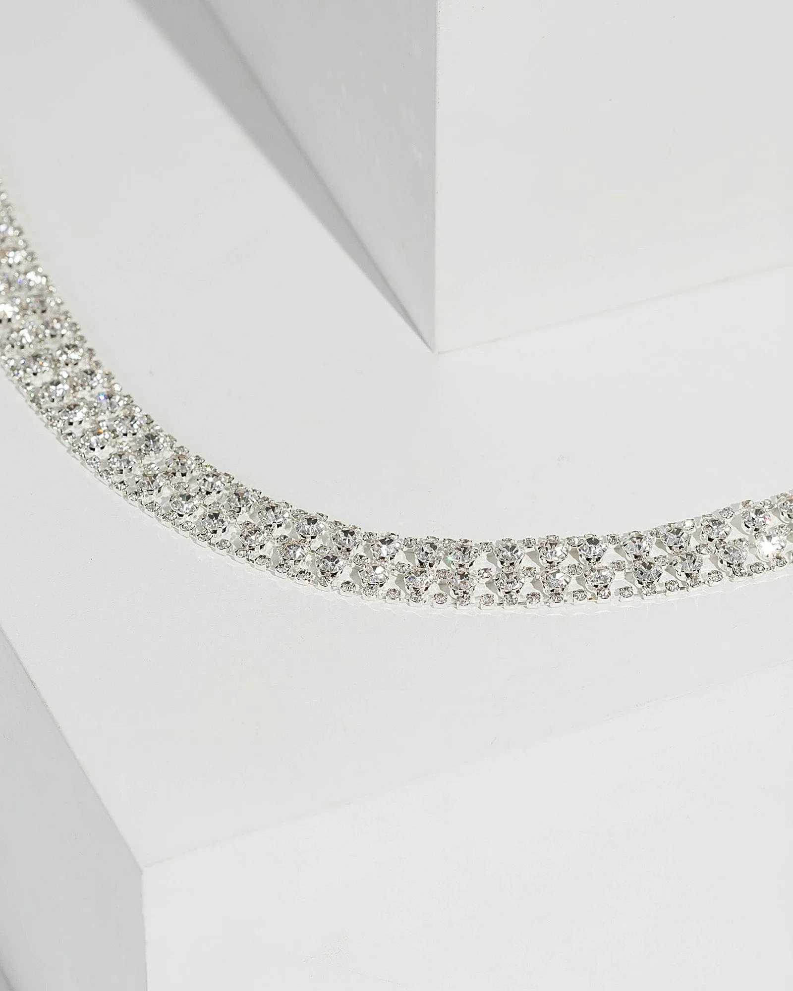 Silver Diamante Square Pattern Choker Necklace