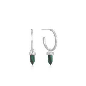 Silver Malachite Point Pendant Small Hoop Earrings