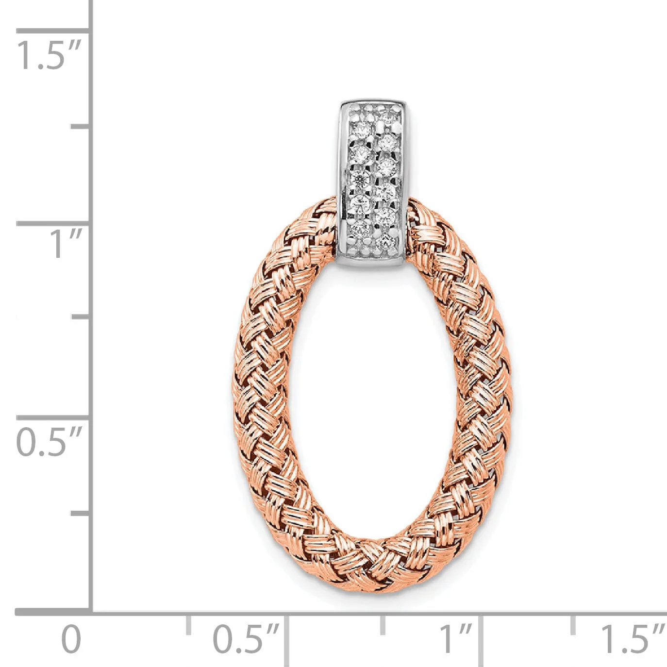 Silver Rose Gold Rhodium CZ Braid Oval Pendant