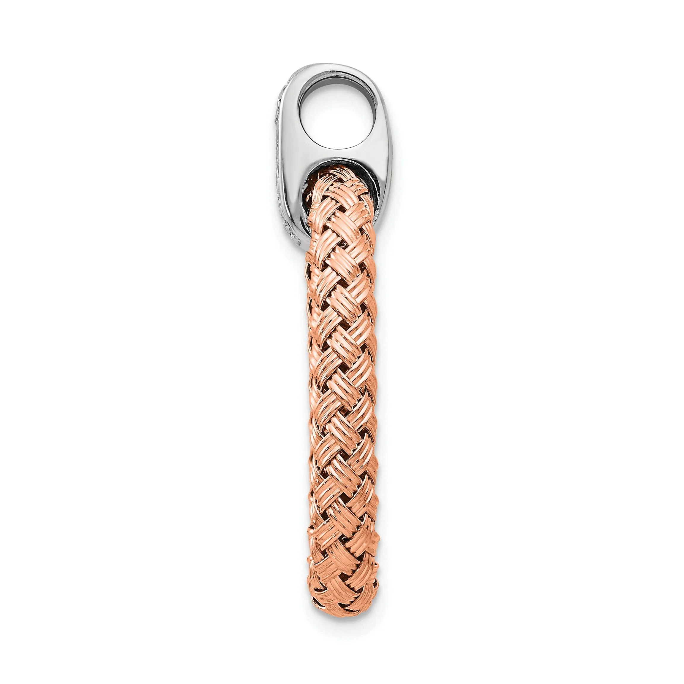 Silver Rose Gold Rhodium CZ Braid Oval Pendant