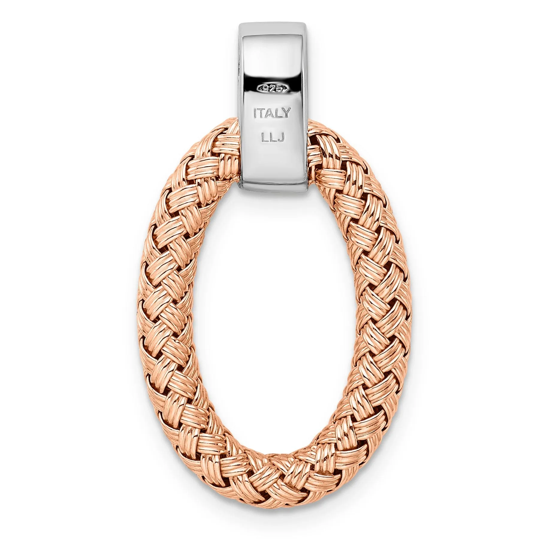 Silver Rose Gold Rhodium CZ Braid Oval Pendant