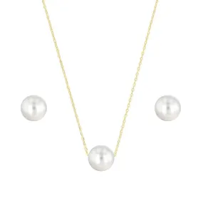 Soleil Collection 6mm Freshwater Pearl Earring and Threaded Necklace Set | 9K Solid Yellow Gold