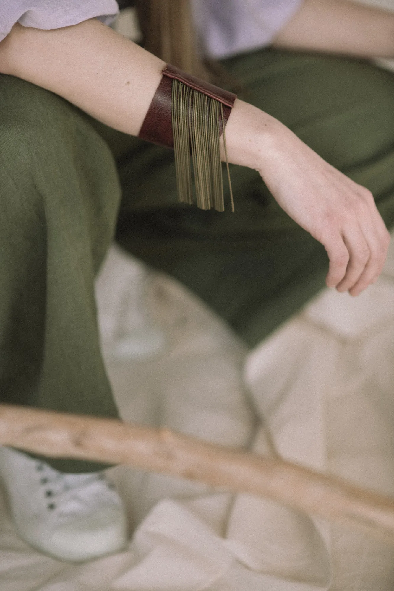 Statement leather fringe bracelet DANDURAND model