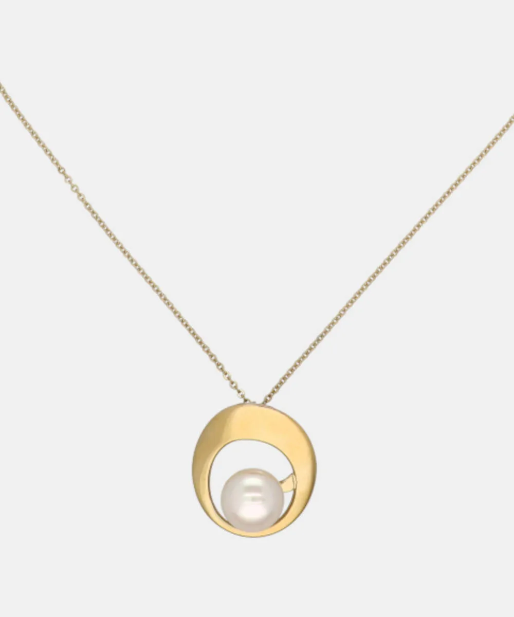 Steel Gold Plated Necklace for Women with 12mm Round White Pearl, 16.5" Length, Petra Collection