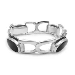 Sterling Silver and Onyx Buckle Link Ladies Bracelet 7"