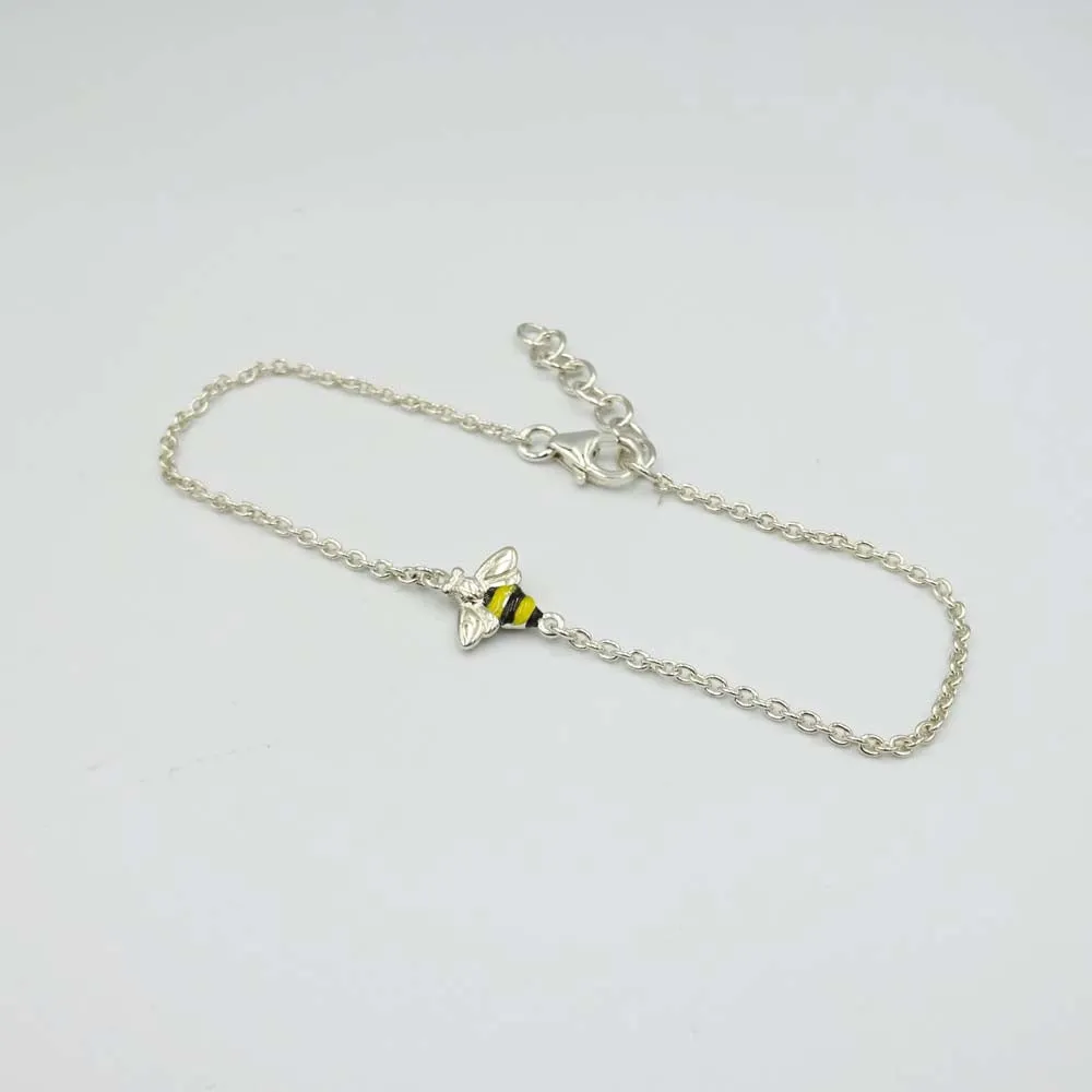Sterling Silver Fine Chain Enamel Bee Bracelet 8.2"