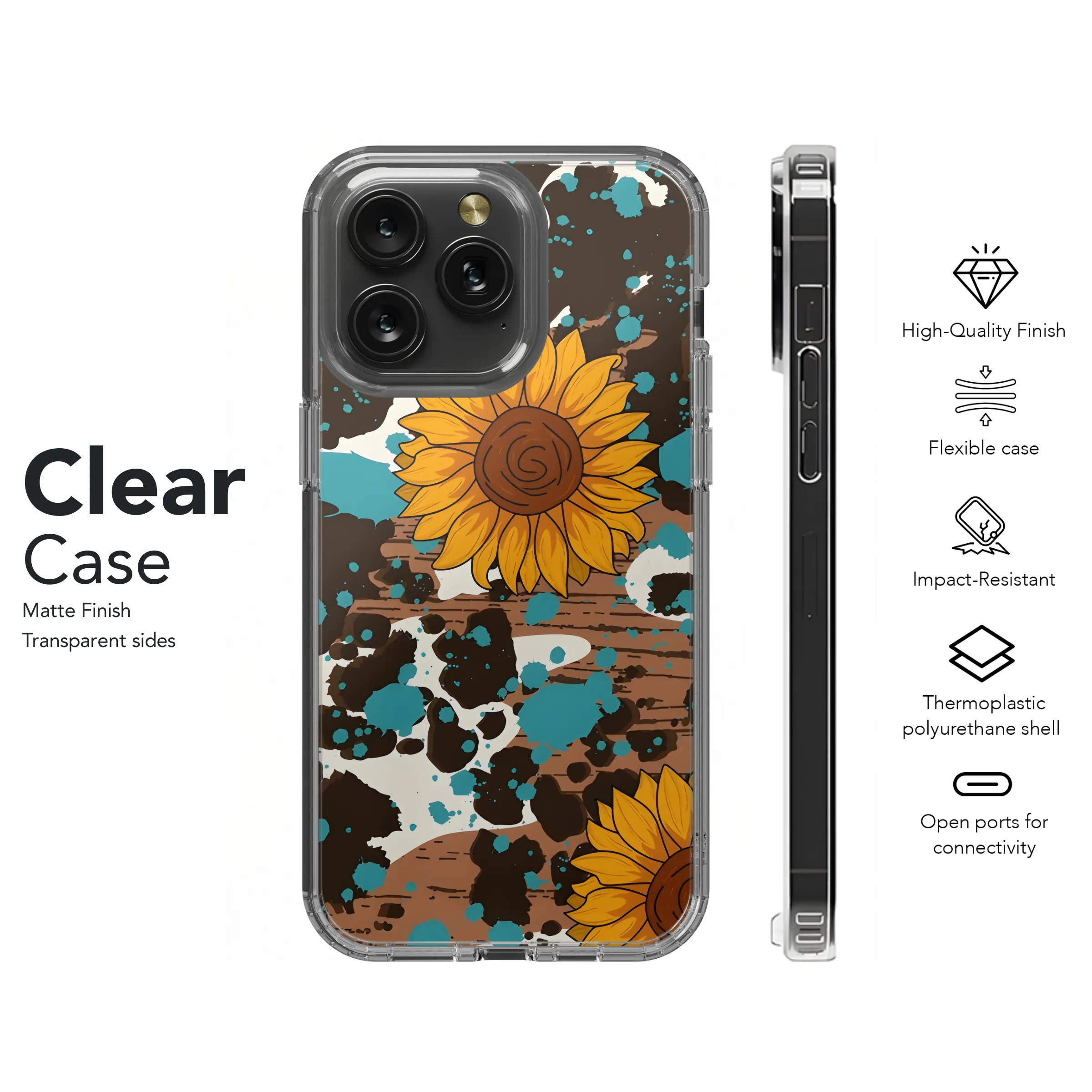 Sunflower Turquoise Cowgirl Wood Phone Case iPhone Samsung Cover Pixel 3187