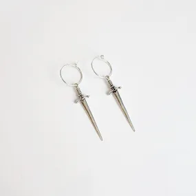 Sword Dagger Hoop Earrings in Sterling Silver