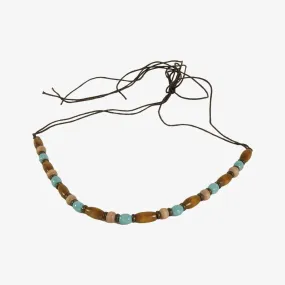 Teak | Waxed Cord Hat Band with Turquoise and Wood Beads