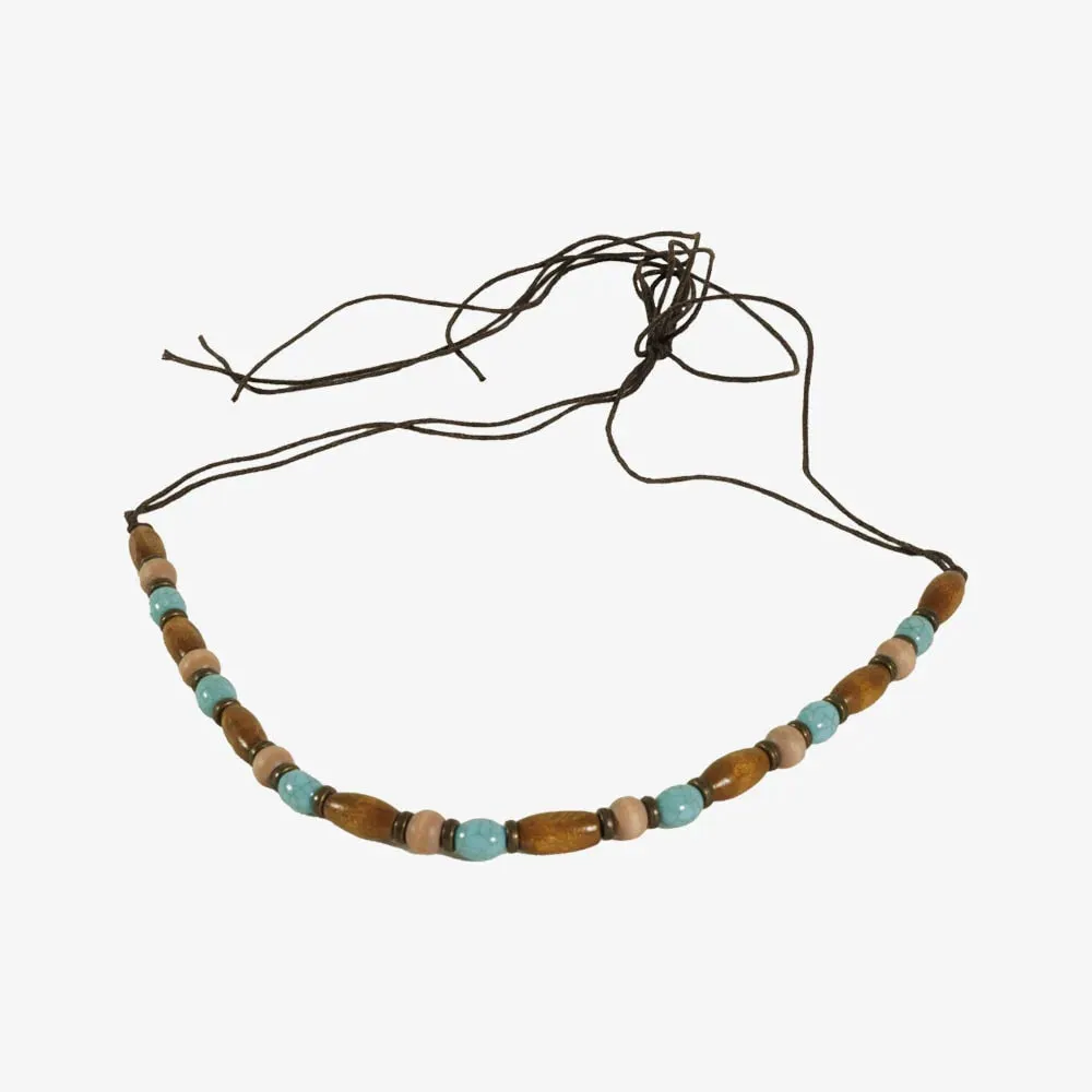 Teak | Waxed Cord Hat Band with Turquoise and Wood Beads