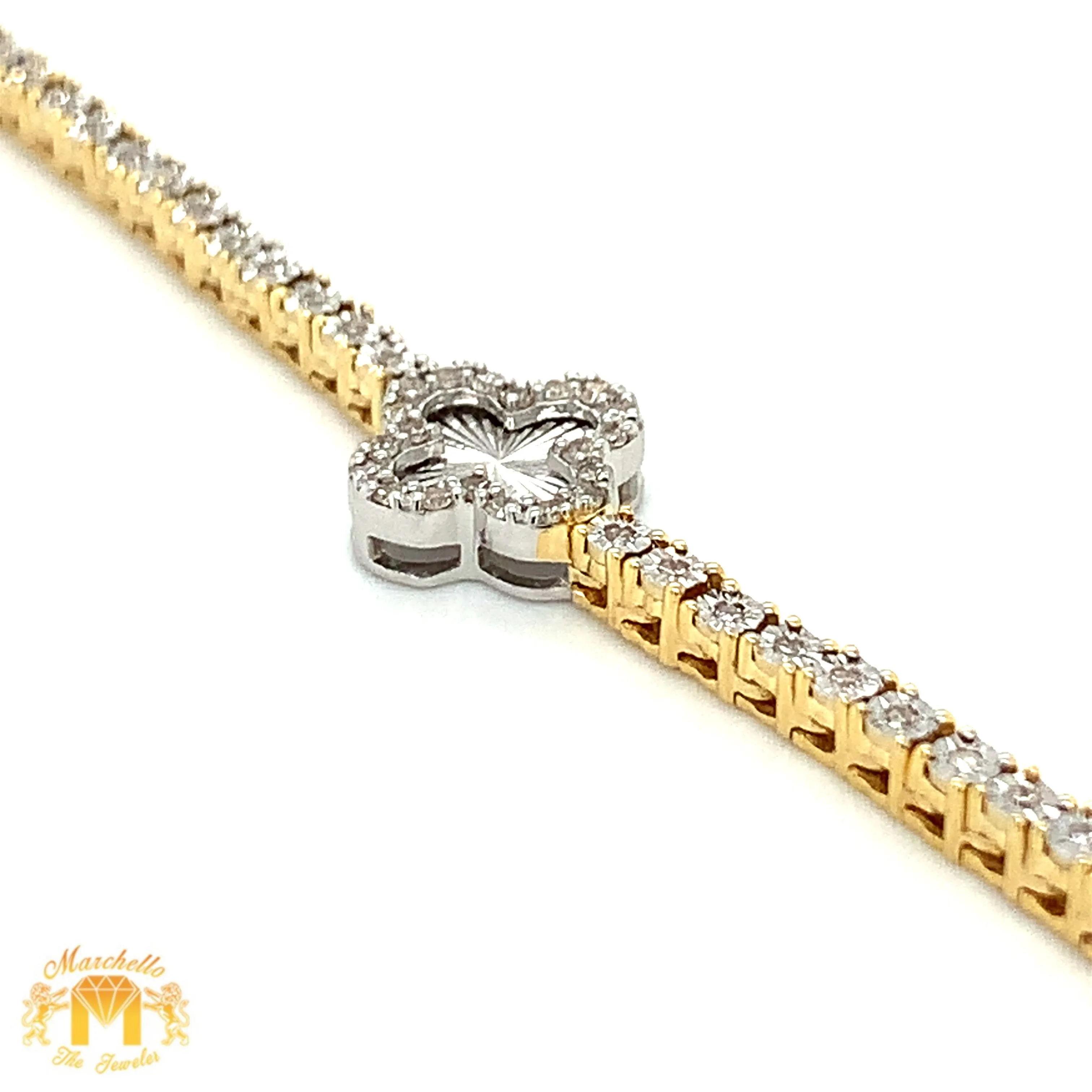 Tennis Gold Flower Bracelet with Round Diamonds