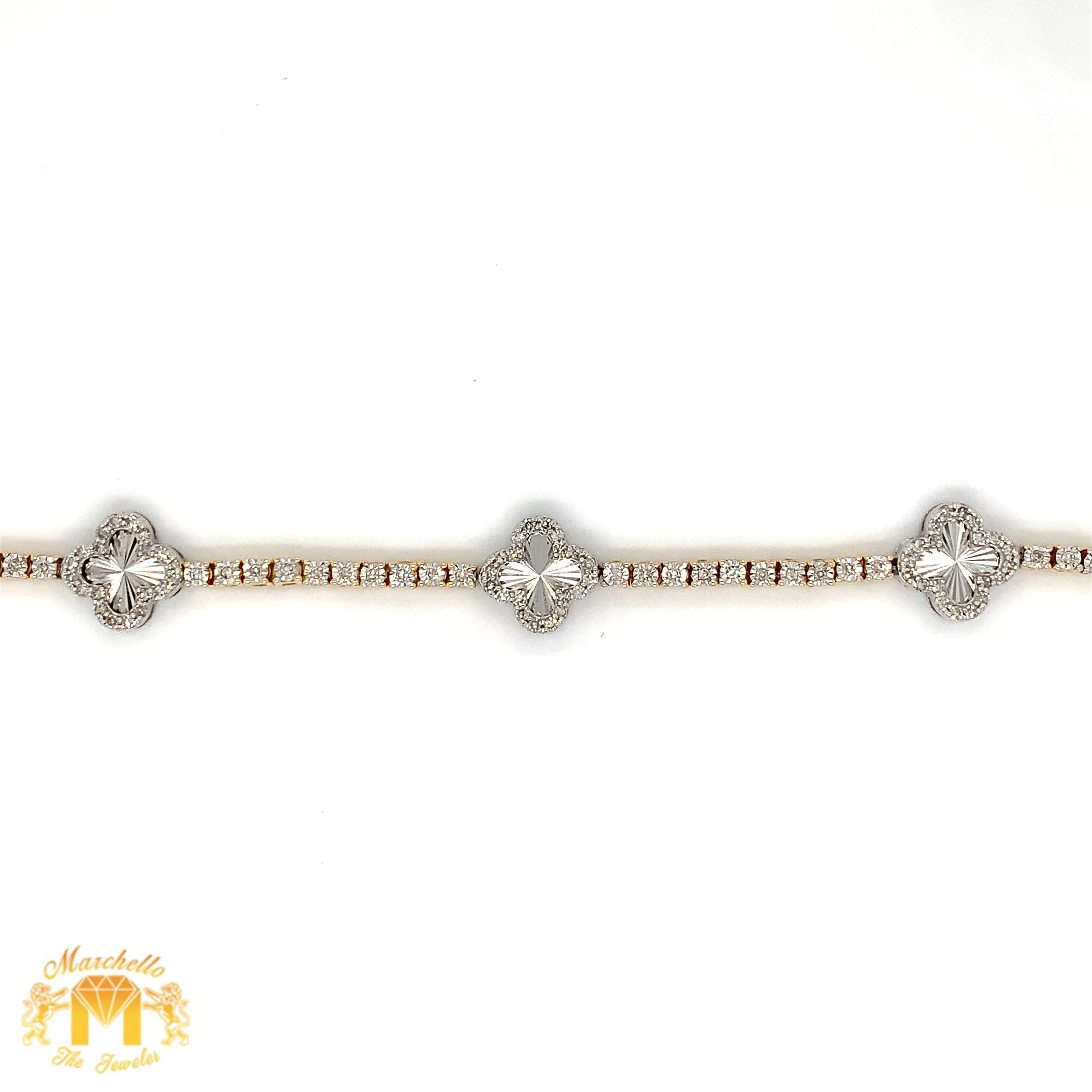 Tennis Gold Flower Bracelet with Round Diamonds