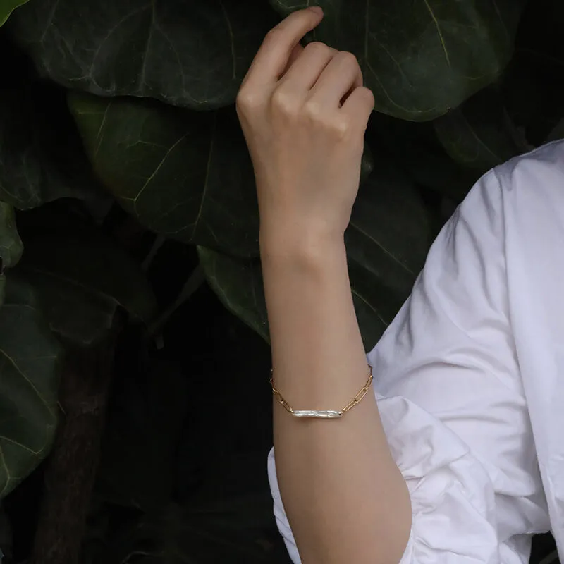 Thick Chain Long Baroque Pearl Bracelet