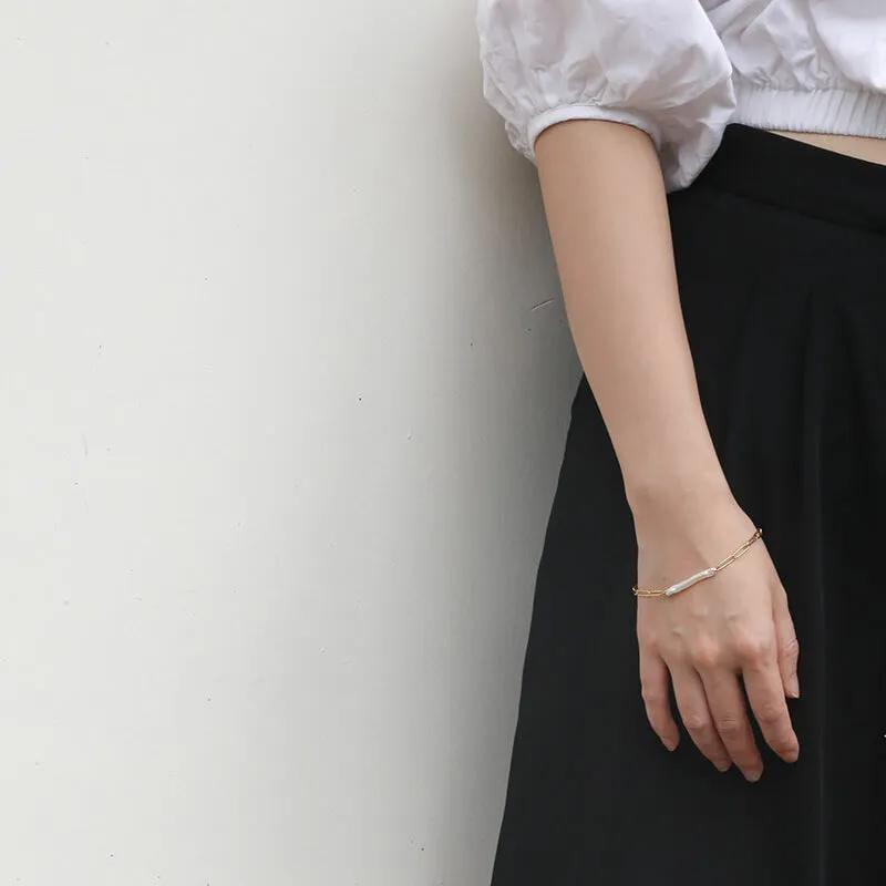 Thick Chain Long Baroque Pearl Bracelet