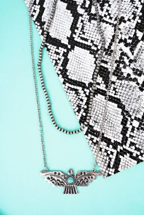 Turquoise Wayland Arch Layered Silver Pearl Necklace