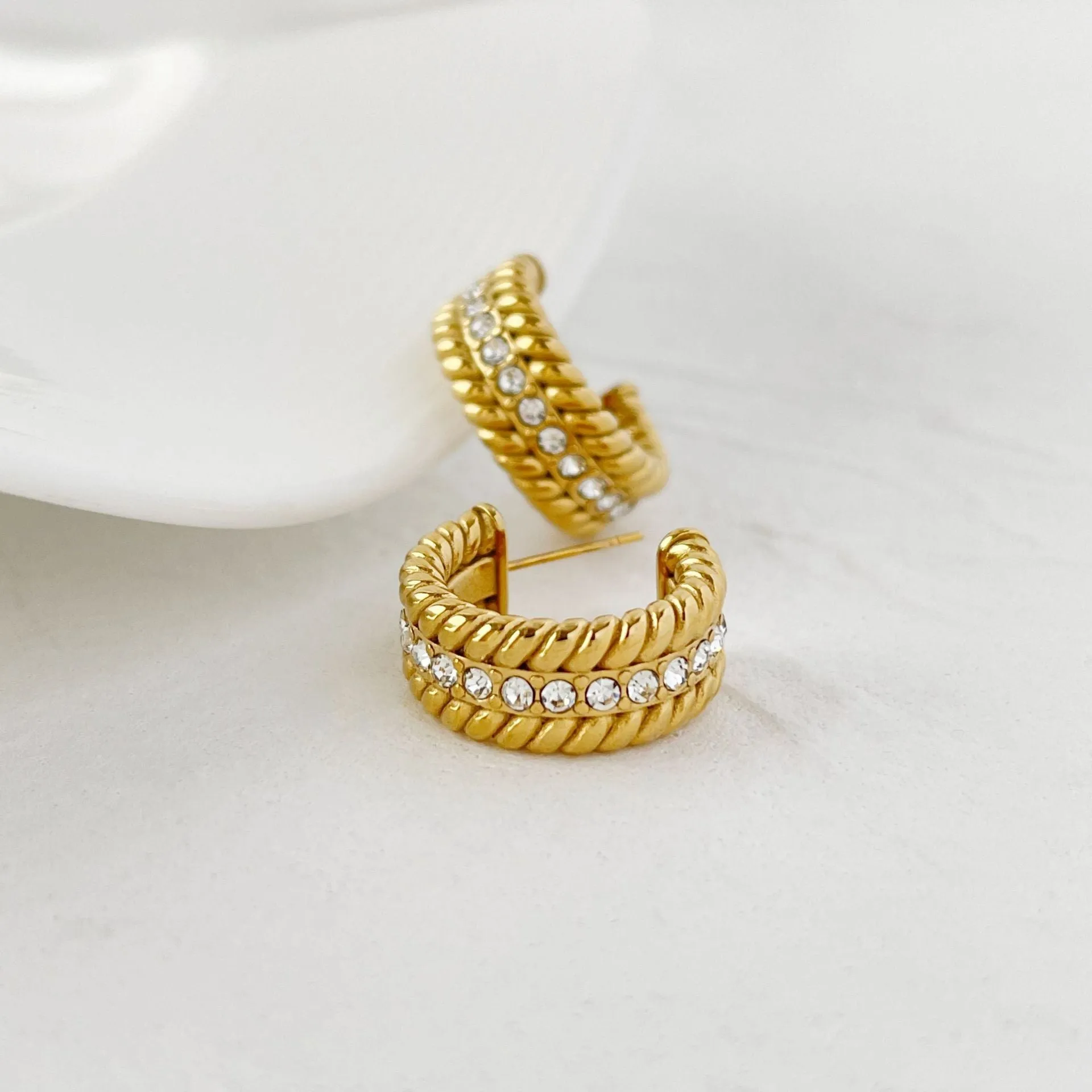 Twist of fate Gold Plated and Diamond Hoop Earrings