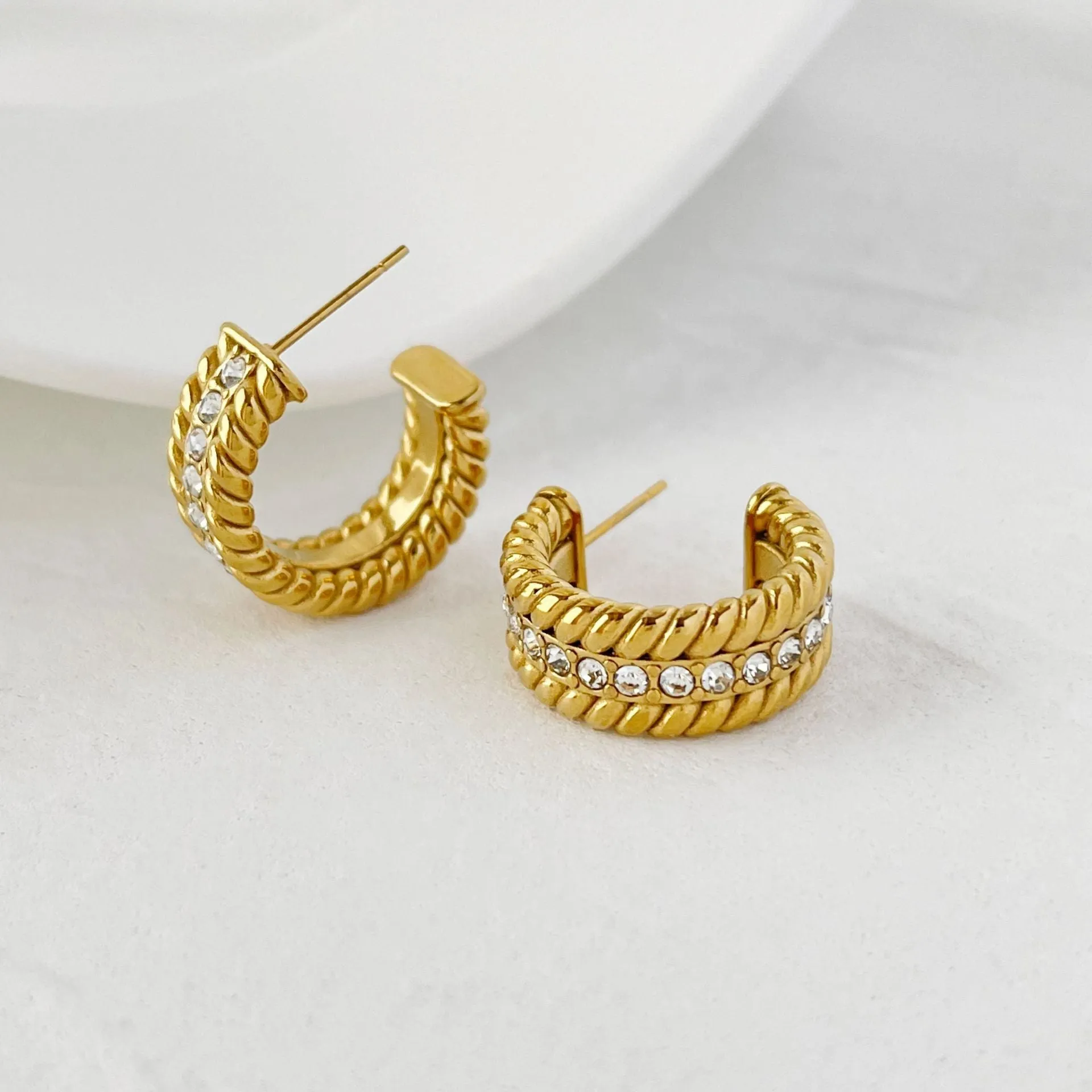 Twist of fate Gold Plated and Diamond Hoop Earrings