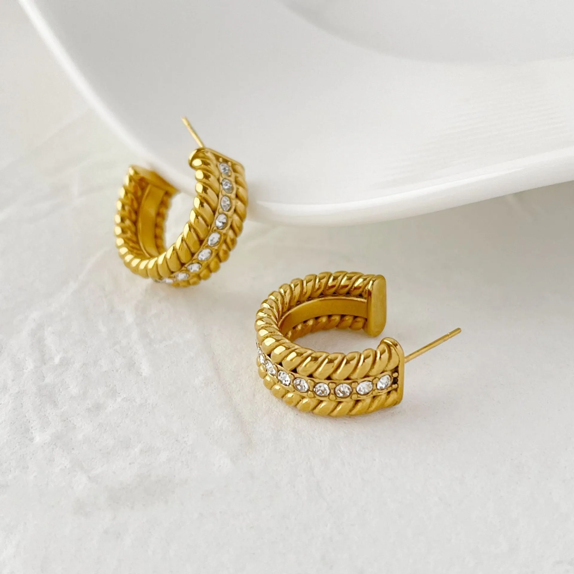 Twist of fate Gold Plated and Diamond Hoop Earrings