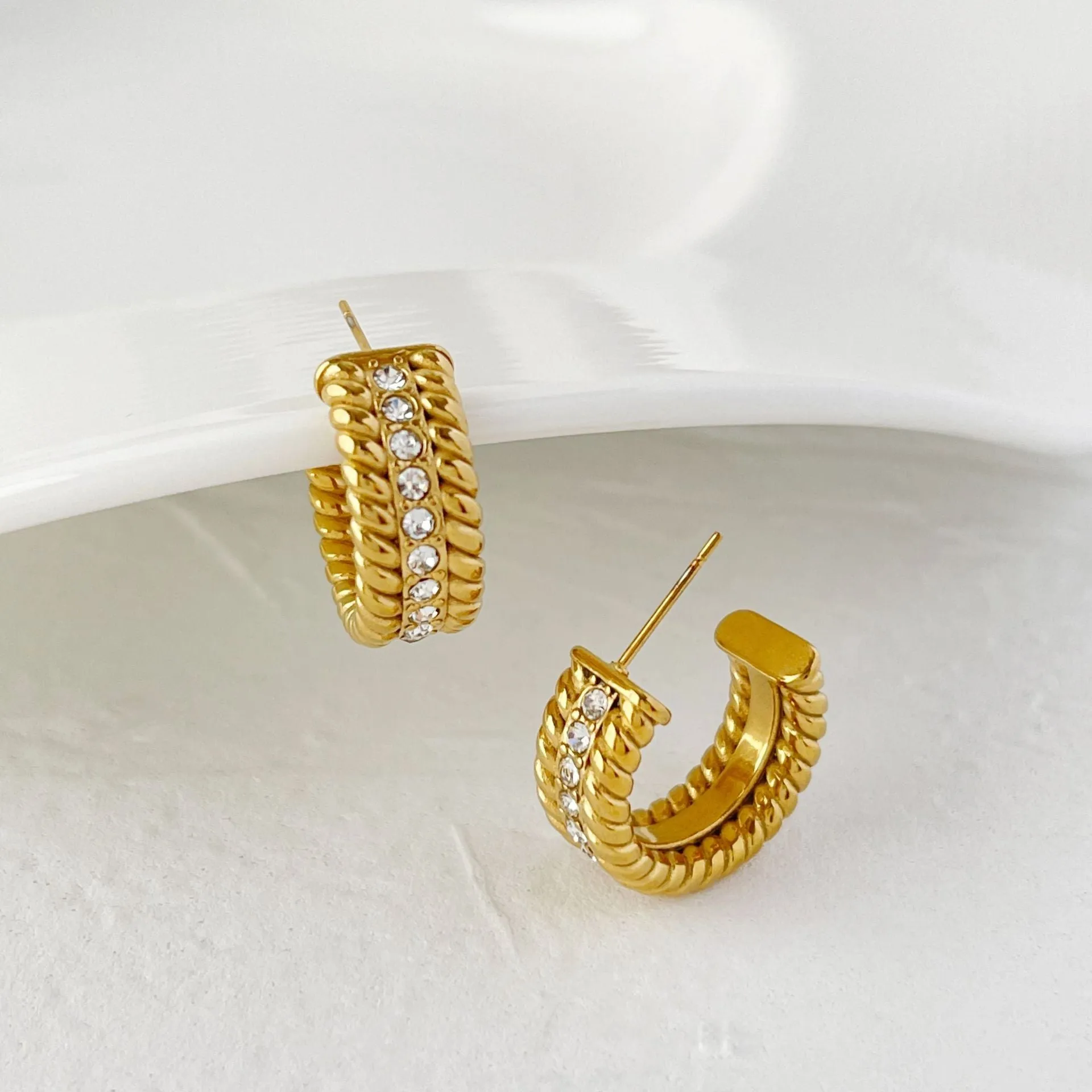 Twist of fate Gold Plated and Diamond Hoop Earrings
