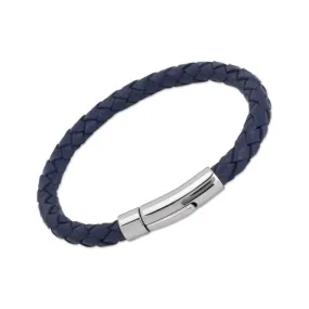 Unique Blue Leather Bracelet & Steel Clasp