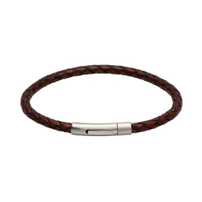 Unique Gents Slim Woven Brown Leather Bracelet