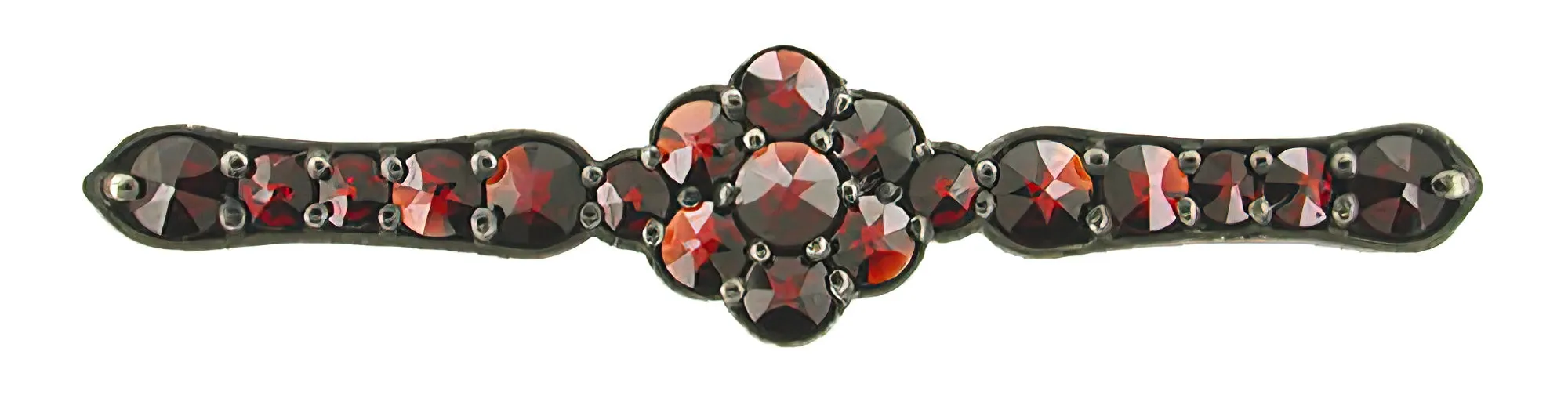 Victorian Antiqued Sterling Silver Bohemian Garnet Floral Bar Pin Brooch