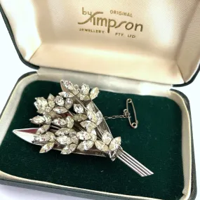 Vintage Floral Spray Brooch by Simpson, Jewel Craft 1950's, Original Box.