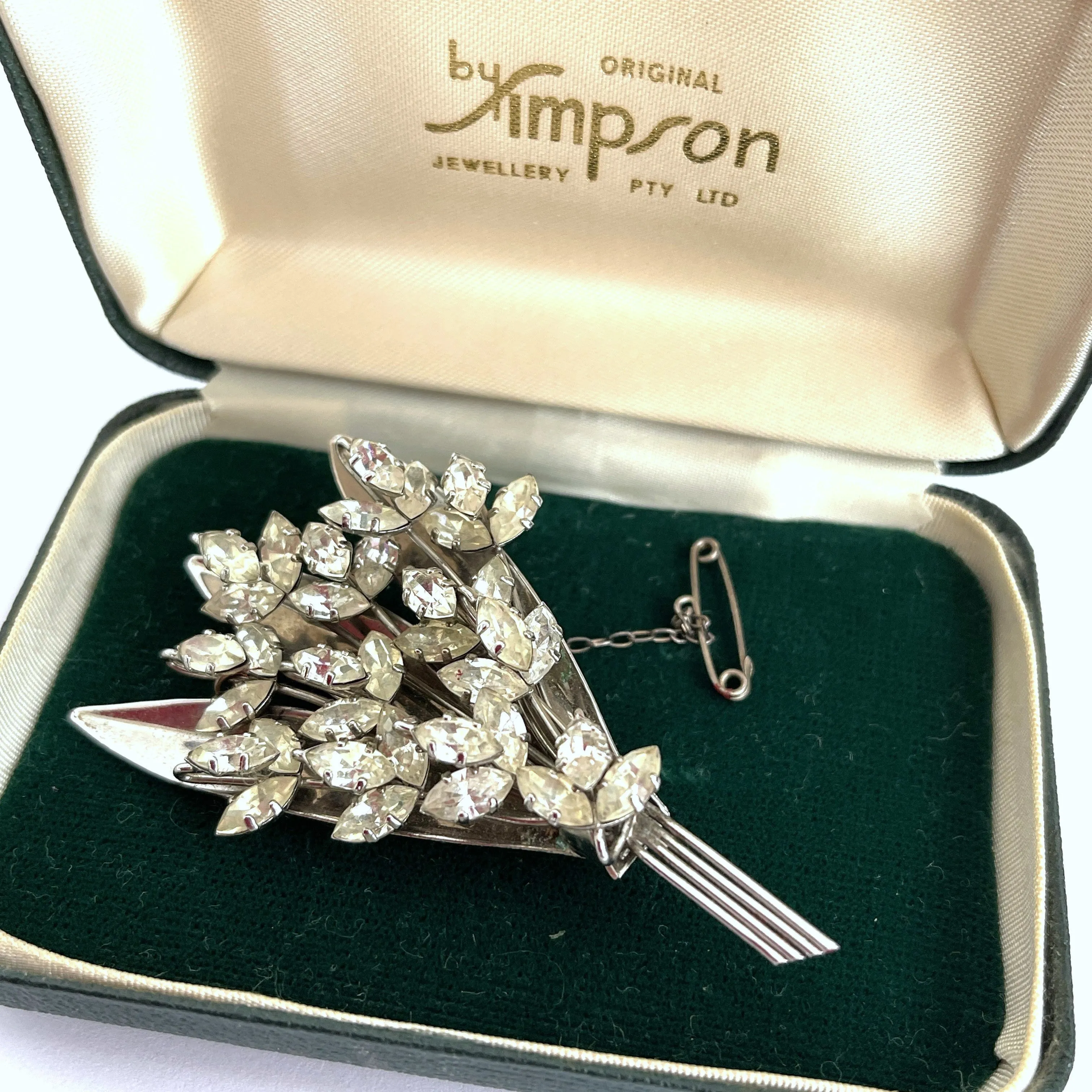 Vintage Floral Spray Brooch by Simpson, Jewel Craft 1950's, Original Box.