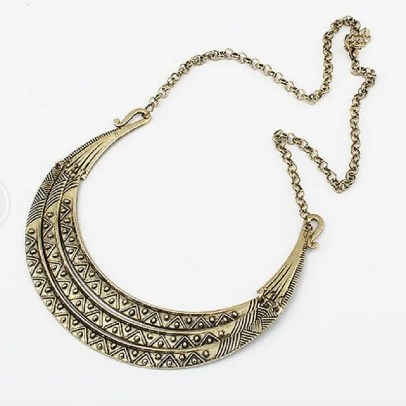Vintage Metal Collares Three Layers Gold Statement Crescent Tribal Bib Women Collar Necklace