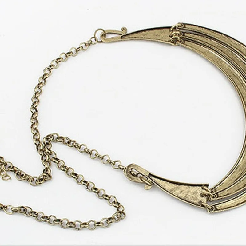 Vintage Metal Collares Three Layers Gold Statement Crescent Tribal Bib Women Collar Necklace