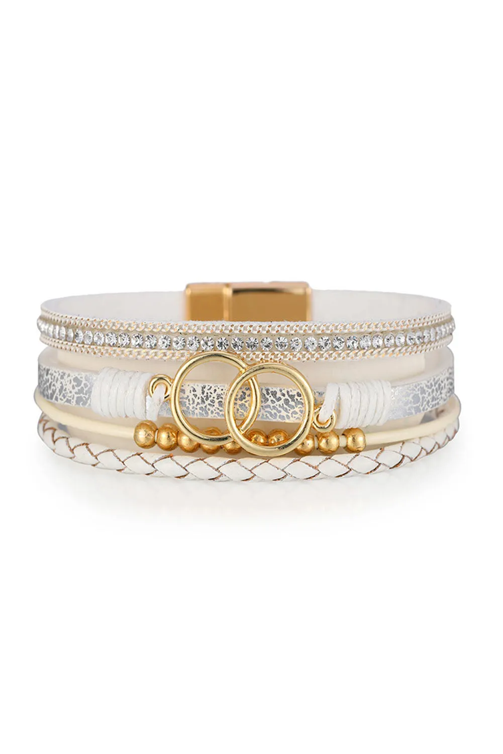 White Ring Beads Hand-woven Buckle Bracelet