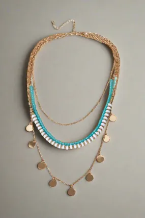 Women Gold And Blue Layered Necklace