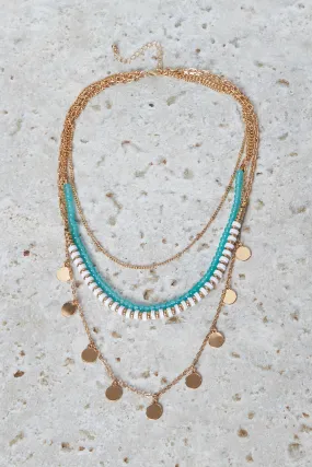 Women Gold And Blue Layered Necklace