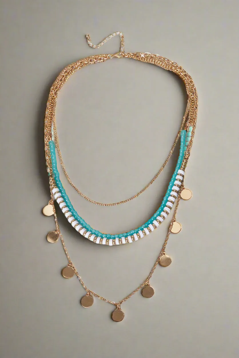 Women Gold And Blue Layered Necklace