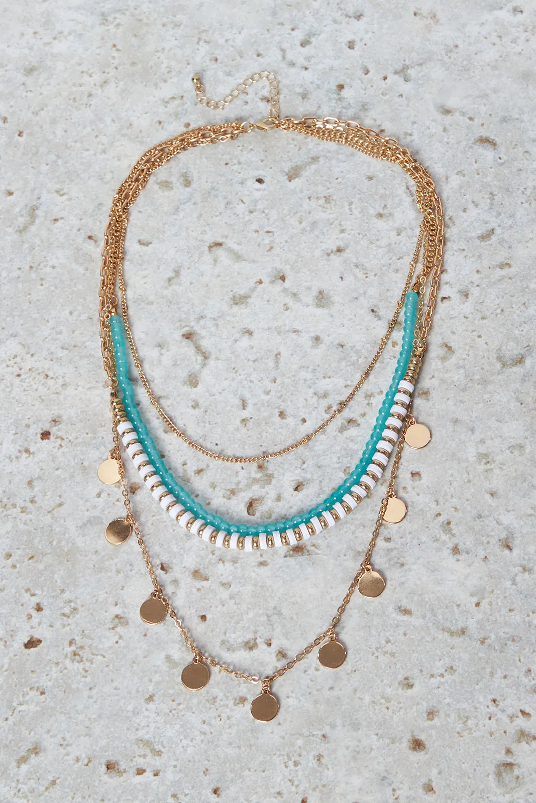 Women Gold And Blue Layered Necklace