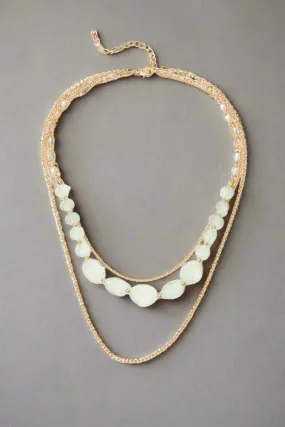 Women Gold And White Pearl Earrings Layered Necklace
