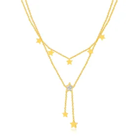 Women's Gold Star Drop Pendant Necklace - Chic Layered Chain with Crystal Accents