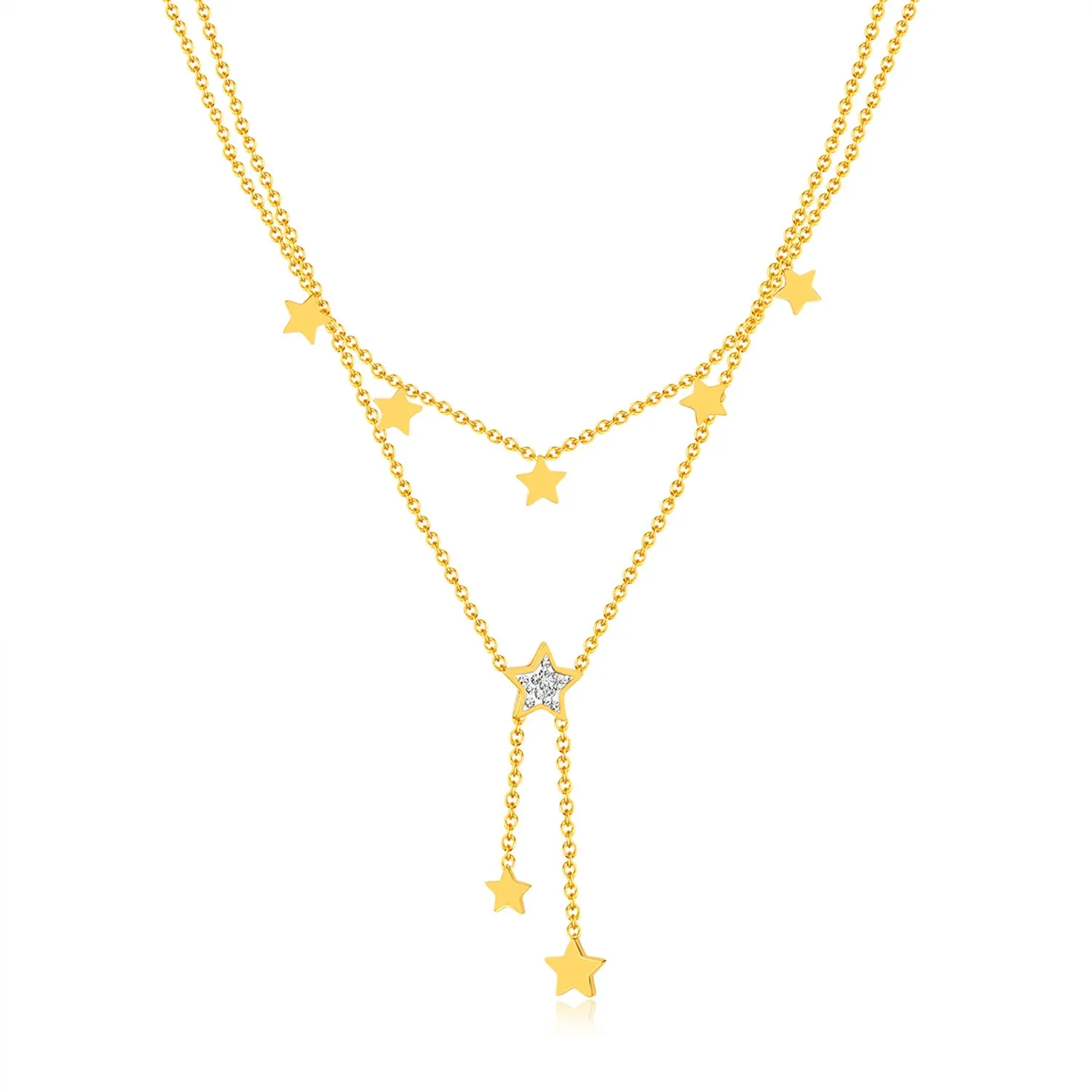 Women's Gold Star Drop Pendant Necklace - Chic Layered Chain with Crystal Accents